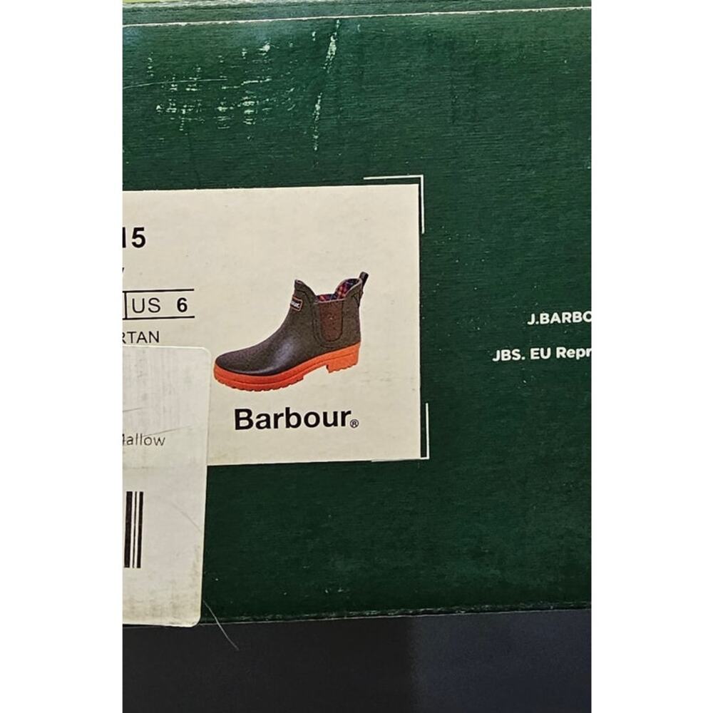 Barbour Olive Green and Orange Chelsea Rain Boots - Picture 9 of 9